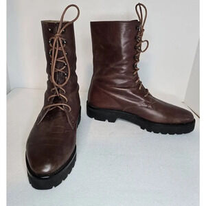 Walter Steiger Lug Boots Womens Brown Leather Booties Lace-up Shoes SZ EU 38.5
